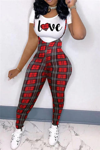 Fashion Casual Letter Plaid Print Basic Two Pieces