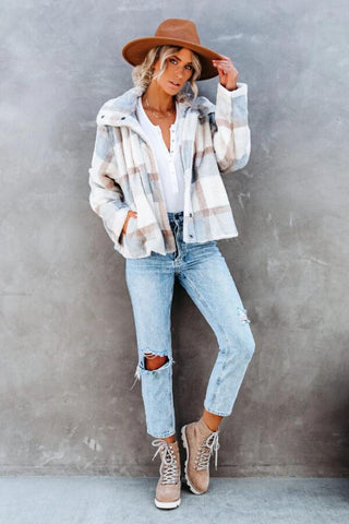 Fashion Casual Plaid Fur Coat