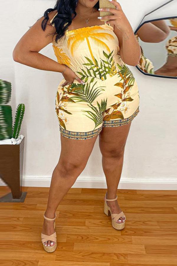 Fashion Casual Plus Size Printed Sling Romper