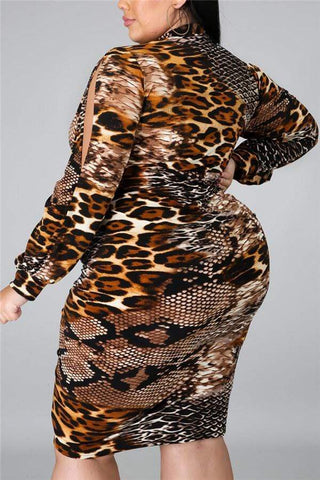 Fashion Casual Plus Size Snake Print Basic Dress