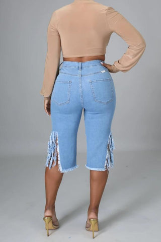 Fashion Casual Ripped Stretch Fringe Jeans