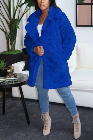 Fashion Casual Solid Color Furry Turndown Collar Outerwear