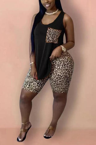 Fashion Casual Vest Leopard Print Shorts Set