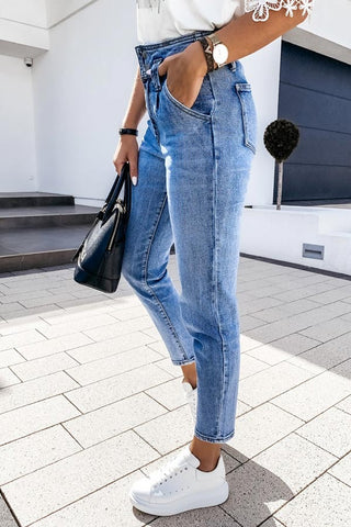 Fashion High Waist Denim Trousers