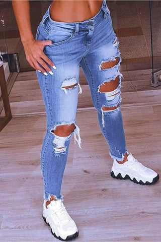Fashion Holes Low Waist Jeans