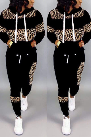 Fashion Leopard Hooded Two-Piece Suit