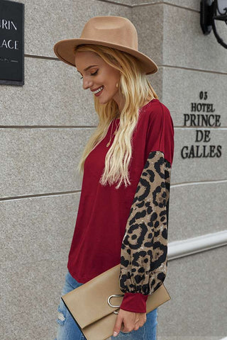 Fashion Leopard Print Lantern Sleeve Top