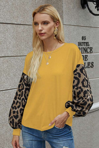 Fashion Leopard Print Lantern Sleeve Top