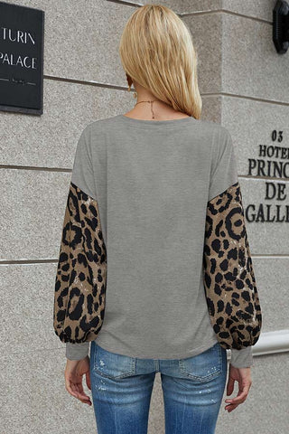 Fashion Leopard Print Lantern Sleeve Top