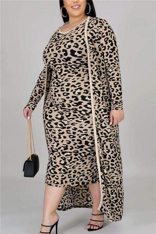 Fashion Leopard Print Plus Size Set (Without Belt)