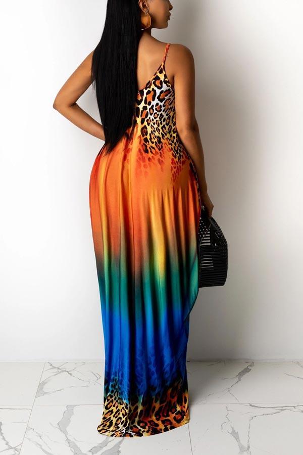 Fashion Leopard Print Pocket Maxi Dress