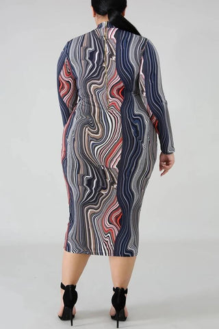 Fashion Long Sleeve Printed Dress