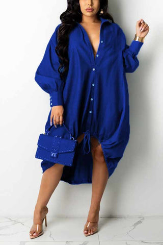 Fashion Loose Stitching Drawstring Shirt Dress