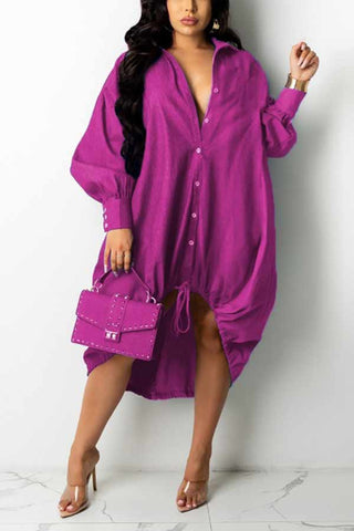 Fashion Loose Stitching Drawstring Shirt Dress