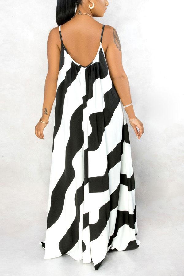 Fashion Loose Striped Irregular Slip Long Dress