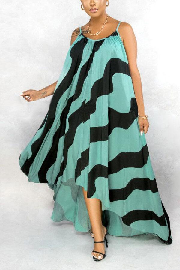 Fashion Loose Striped Irregular Slip Long Dress