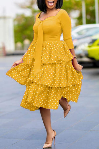 Fashion Lovely Dot Print Patchwork Dress