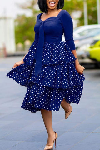Fashion Lovely Dot Print Patchwork Dress
