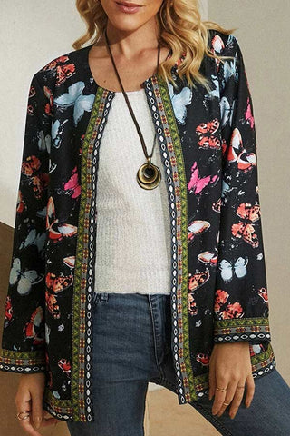 Fashion Neck Butterfly Print Jacket