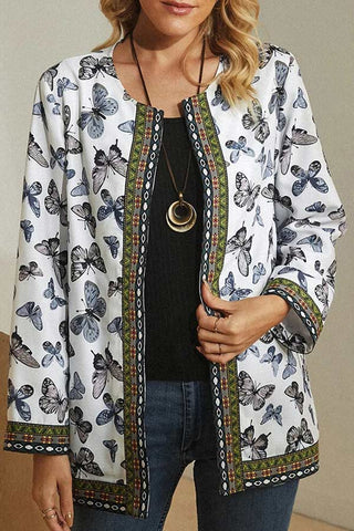 Fashion Neck Butterfly Print Jacket