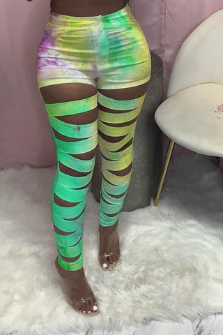 Fashion Personality Tie-dye Print Ripped Trousers