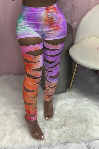 Fashion Personality Tie-dye Print Ripped Trousers
