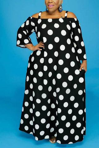 Fashion Plus Size Off Shoulder Print Maxi Dress