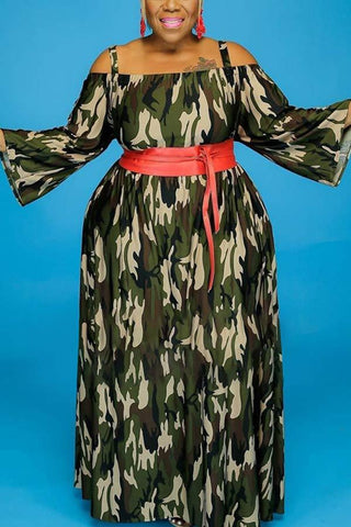 Fashion Plus Size Off Shoulder Print Maxi Dress