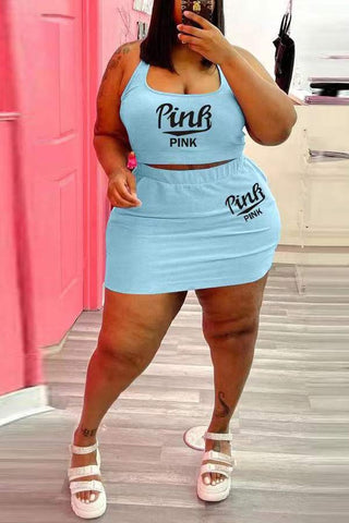 Fashion Plus Size Print Vest Skirt Set
