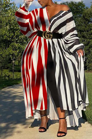Fashion Plus Size Striped Print Dress