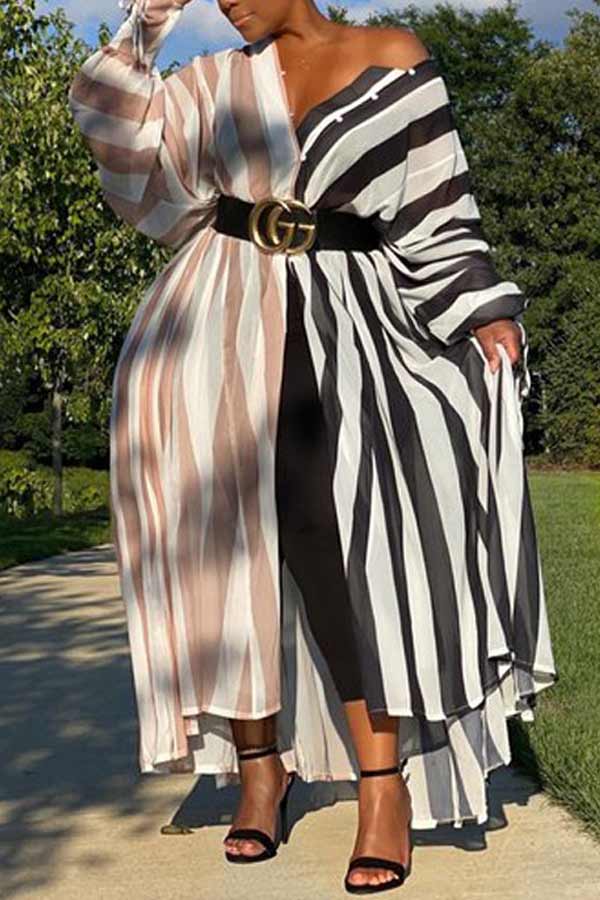 Fashion Plus Size Striped Print Dress