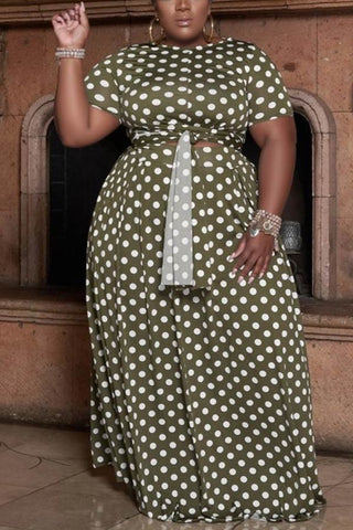 Fashion Polka Dot Print Plus Size Skirt Set