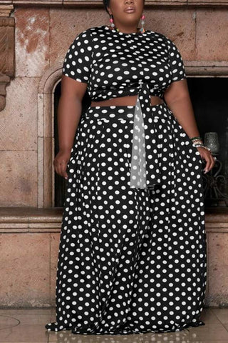 Fashion Polka Dot Print Plus Size Skirt Set