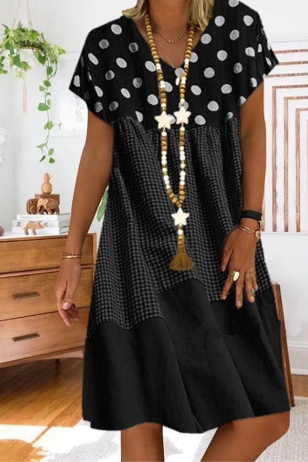 Fashion Polka Dot Print Stitching Plus Size Dress