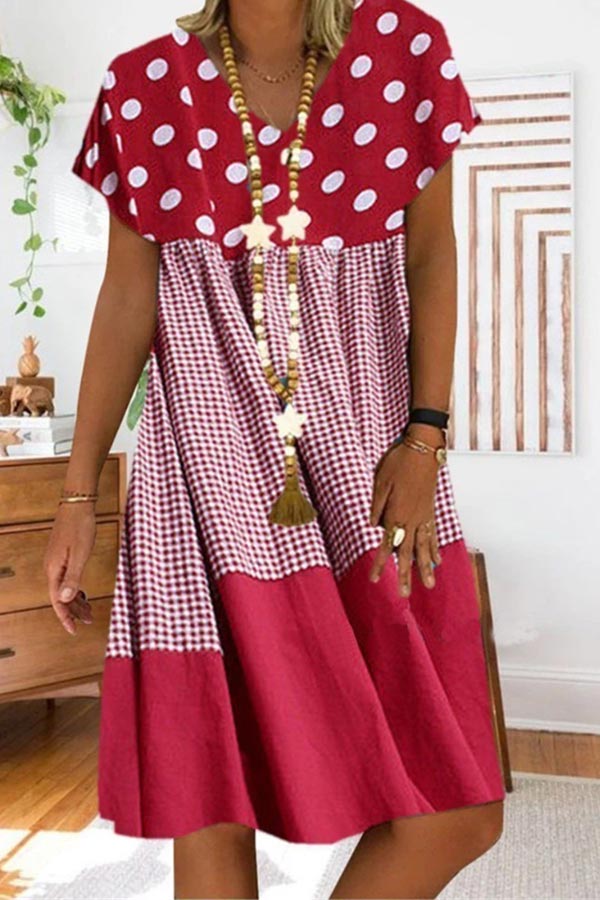 Fashion Polka Dot Print Stitching Plus Size Dress
