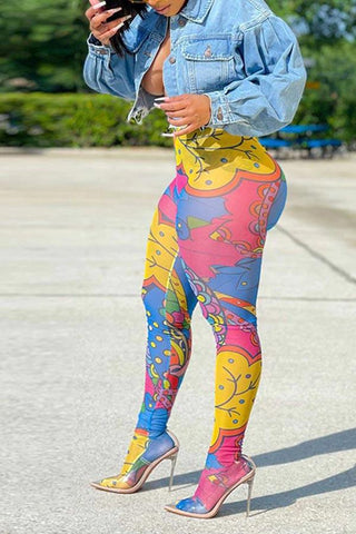 Fashion Printed Mesh See Through Leggings