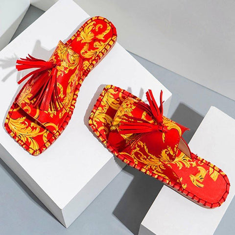 Fashion Retro Print Tassels Outdoor Sandals