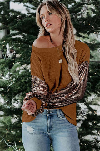 Fashion Sequin Stitching Loose Top