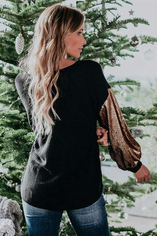 Fashion Sequin Stitching Loose Top