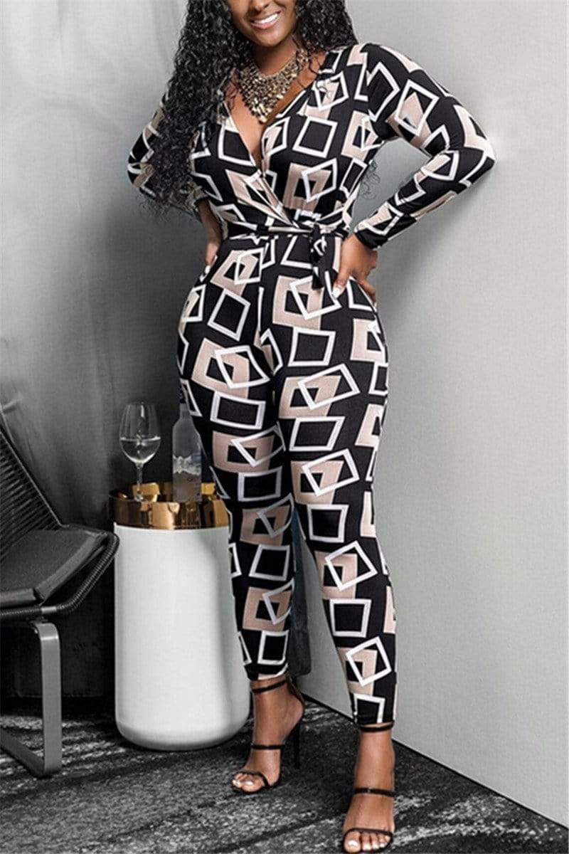Fashion Sexy Digital Printed Jumpsuit (With Belt)