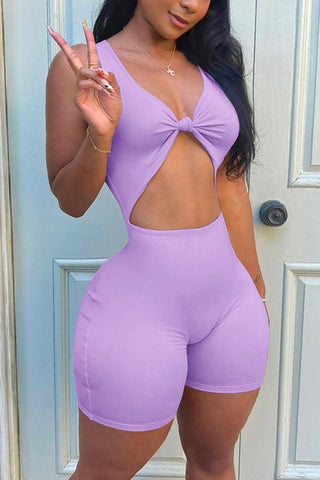 Fashion Sexy Hollow Solid Color Romper