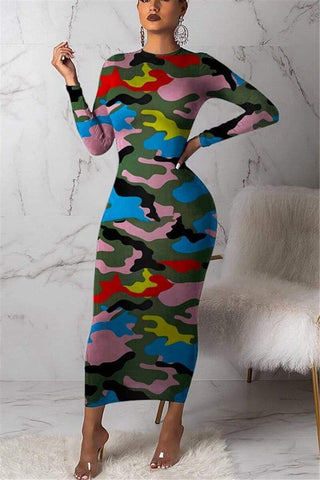 Fashion Sexy Long Sleeve Camouflage Dress