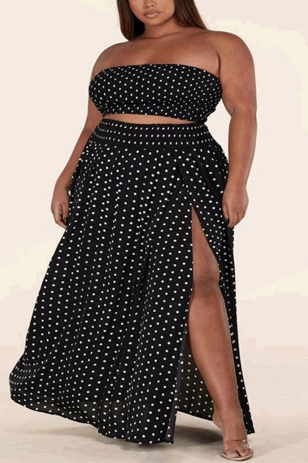 Fashion Sexy Plus Size Dot Print Skirt Set
