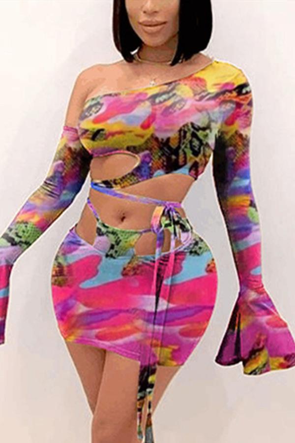 Fashion Sexy Print Hollowed Out Two Piece
