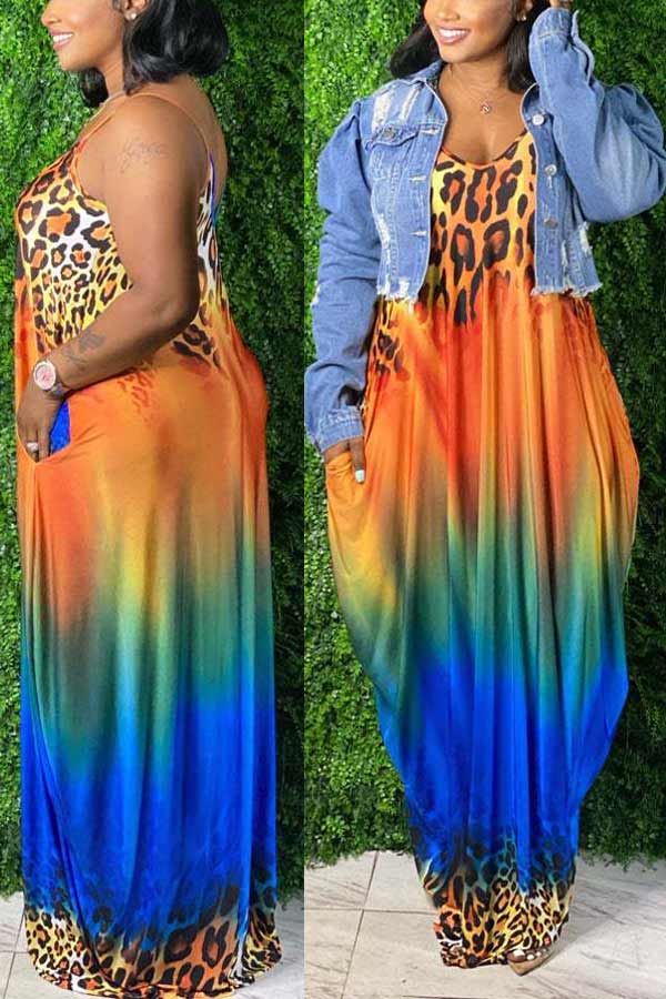 Fashion Sexy Print Plus Size Sling Dress