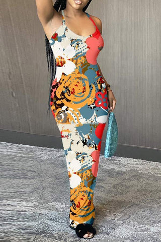 Fashion Sexy Print Sling Maxi Dress