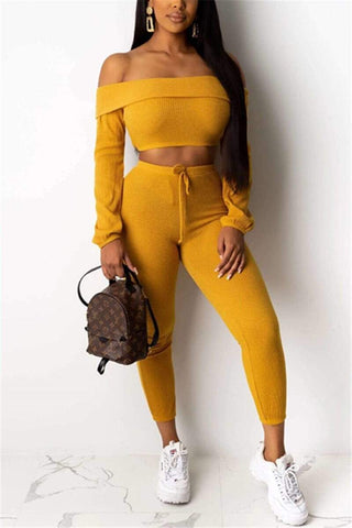 Fashion Sexy Solid Color Off Shoulder Two Piece