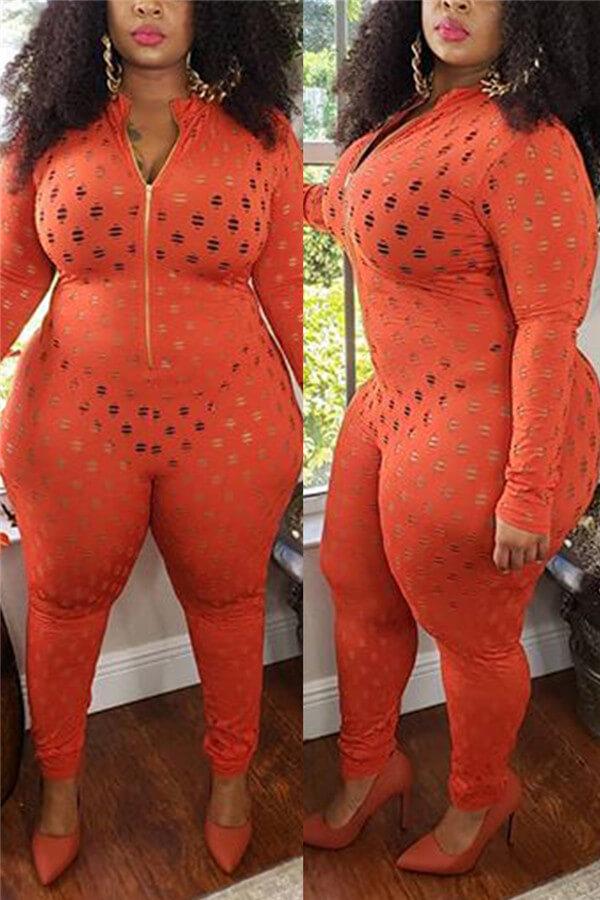 Fashion Sexy Solid See-through Plus Size Jumpsuit