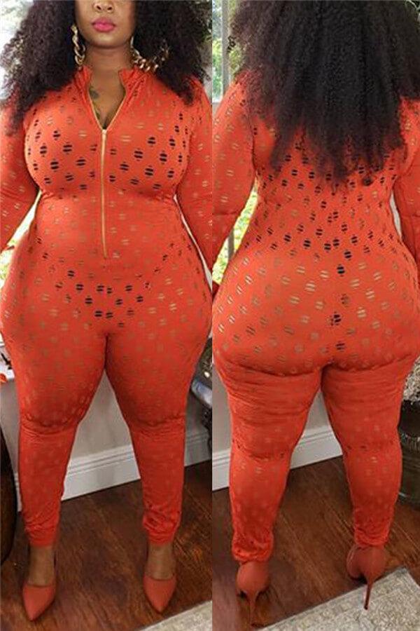 Fashion Sexy Solid See-through Plus Size Jumpsuit