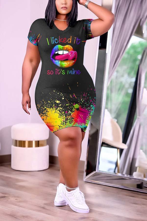 Fashion Short Sleeve Plus Size Print Dress